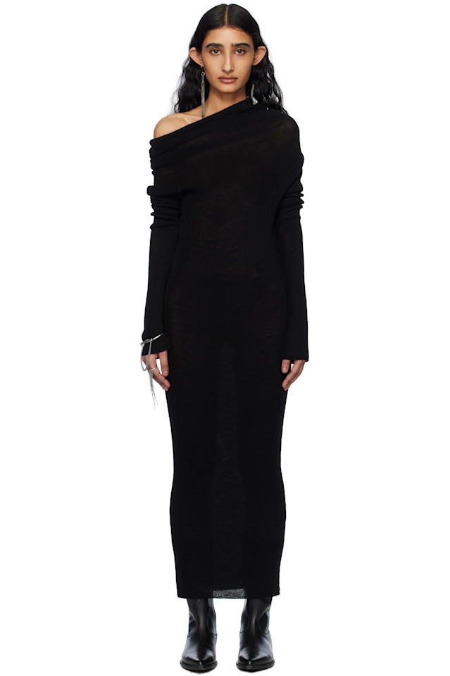 

Платье Barbro с удлиненным плечом вязаное миди Ann Demeulemeester, черный