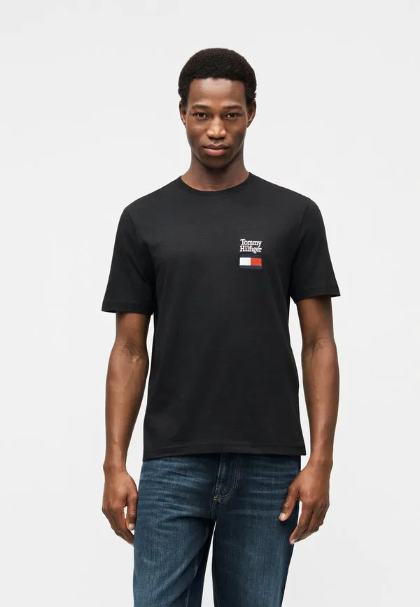 Футболка с вышитым логотипом, круглый вырез, принт. Tommy Hilfiger, Black