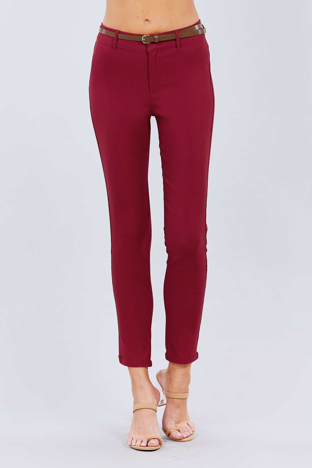 

FASHNZFAB Текстурированные длинные брюки с поясом, цвет burgundy