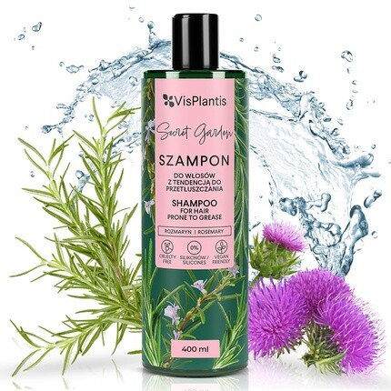 

Vis Plantis Natural Shampoo Шампунь для ухода за волосами для жирных волос с розмарином, расторопшей и мелиссой, веганский шампунь против перхоти и глубокого очищения, против истончения и ломкости, 400 мл