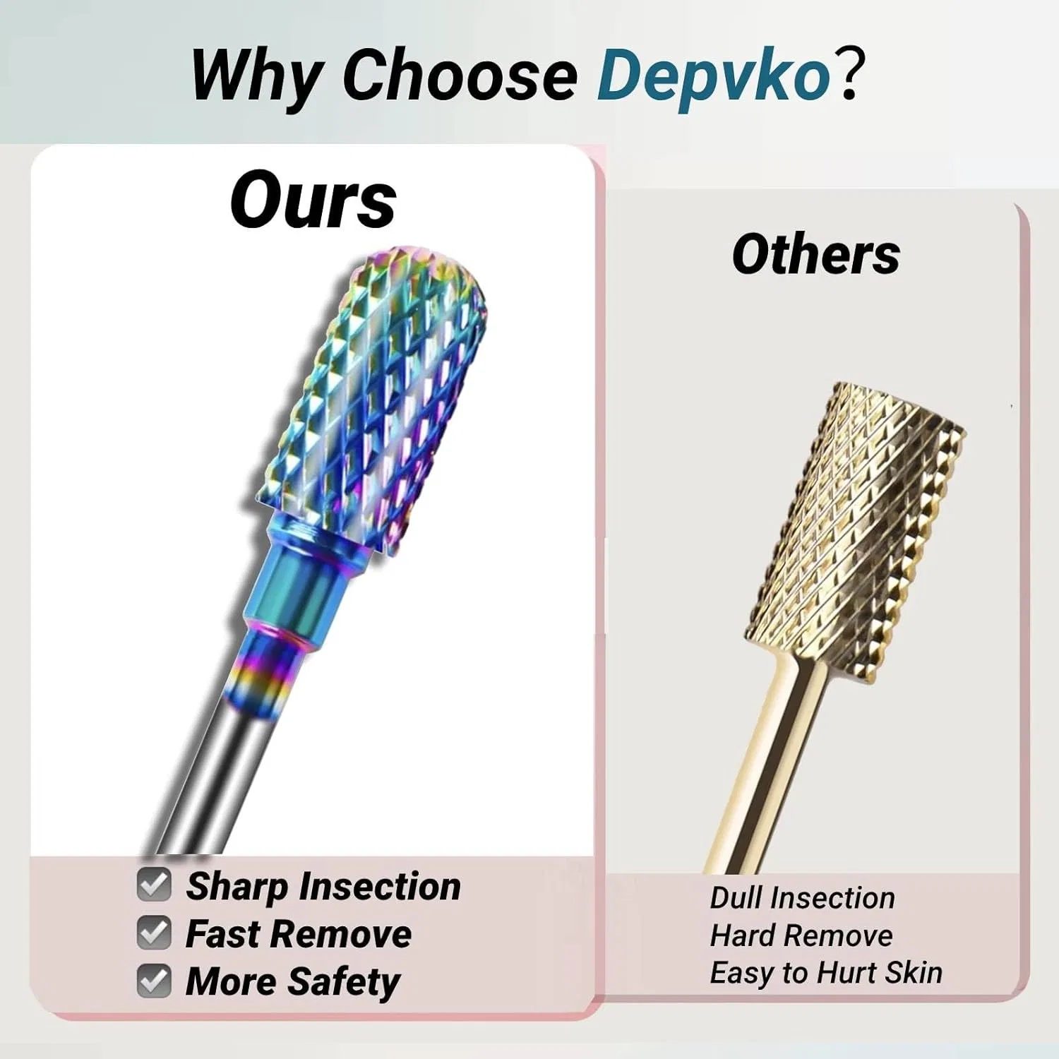 Набор твердосплавных фрез для ногтей Depvko, 6 шт. с щеткой для чистки ‎Depvko, Rainbow — фото 2