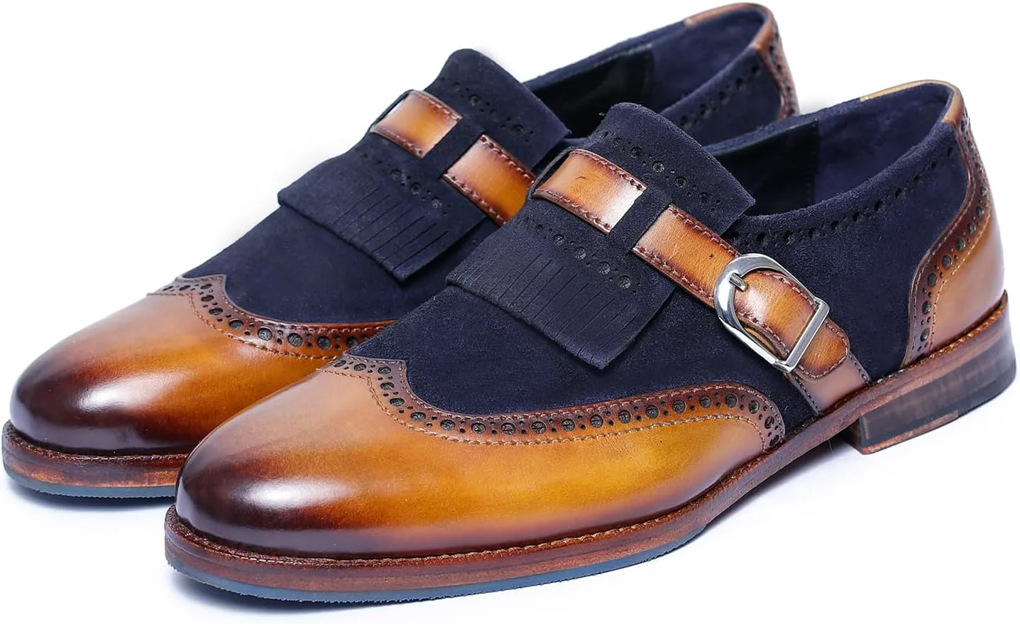 

Мужские туфли Lethato с брогированием, монк-страп и кисточками, темно-синий