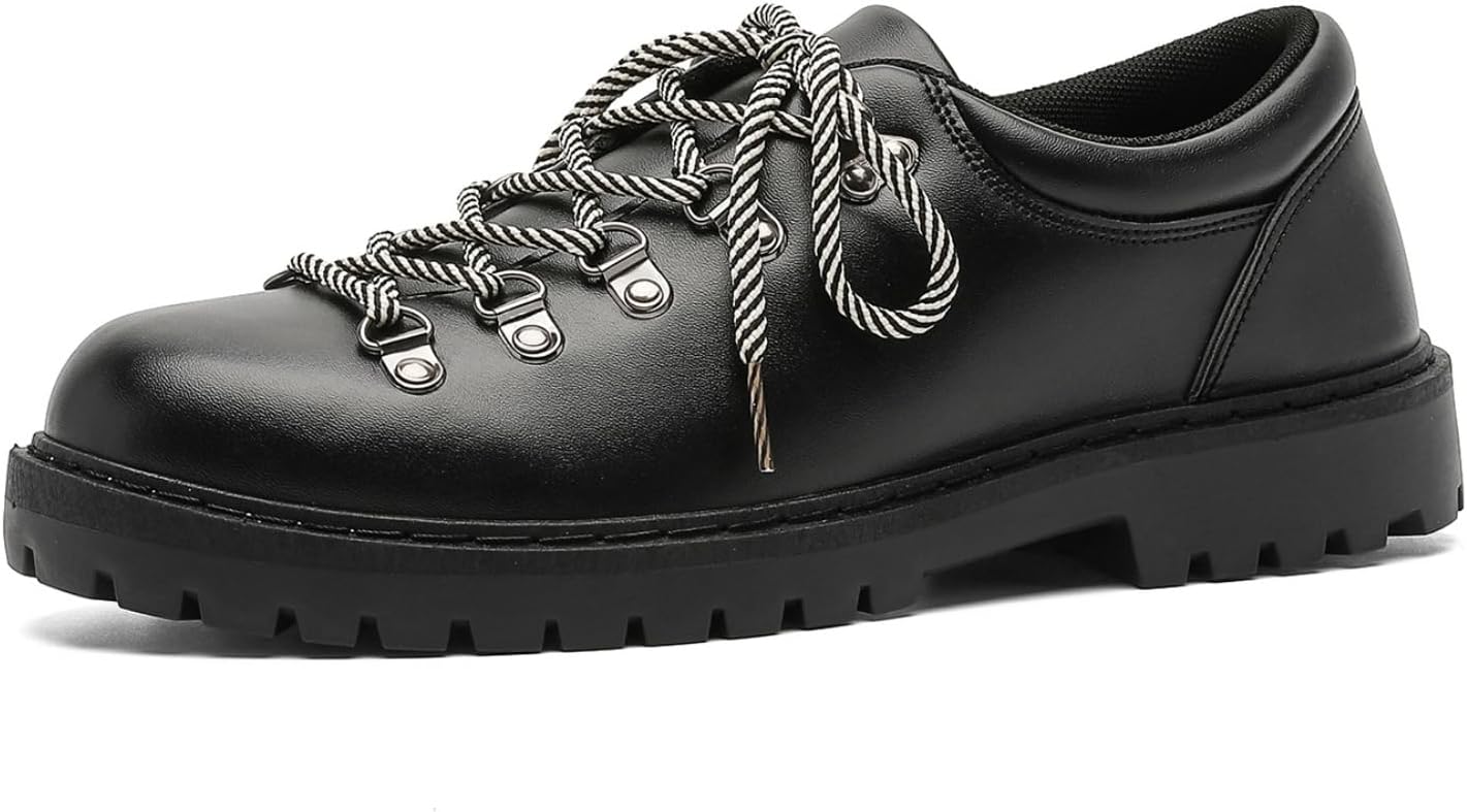 

Мужские классические кожаные дерби-оксфорды с надежной шнуровкой и металлическими люверсами, платформенная массивная подошва с рельефным протектором, амортизирующая стелька для поддержки Psieicwm, черный