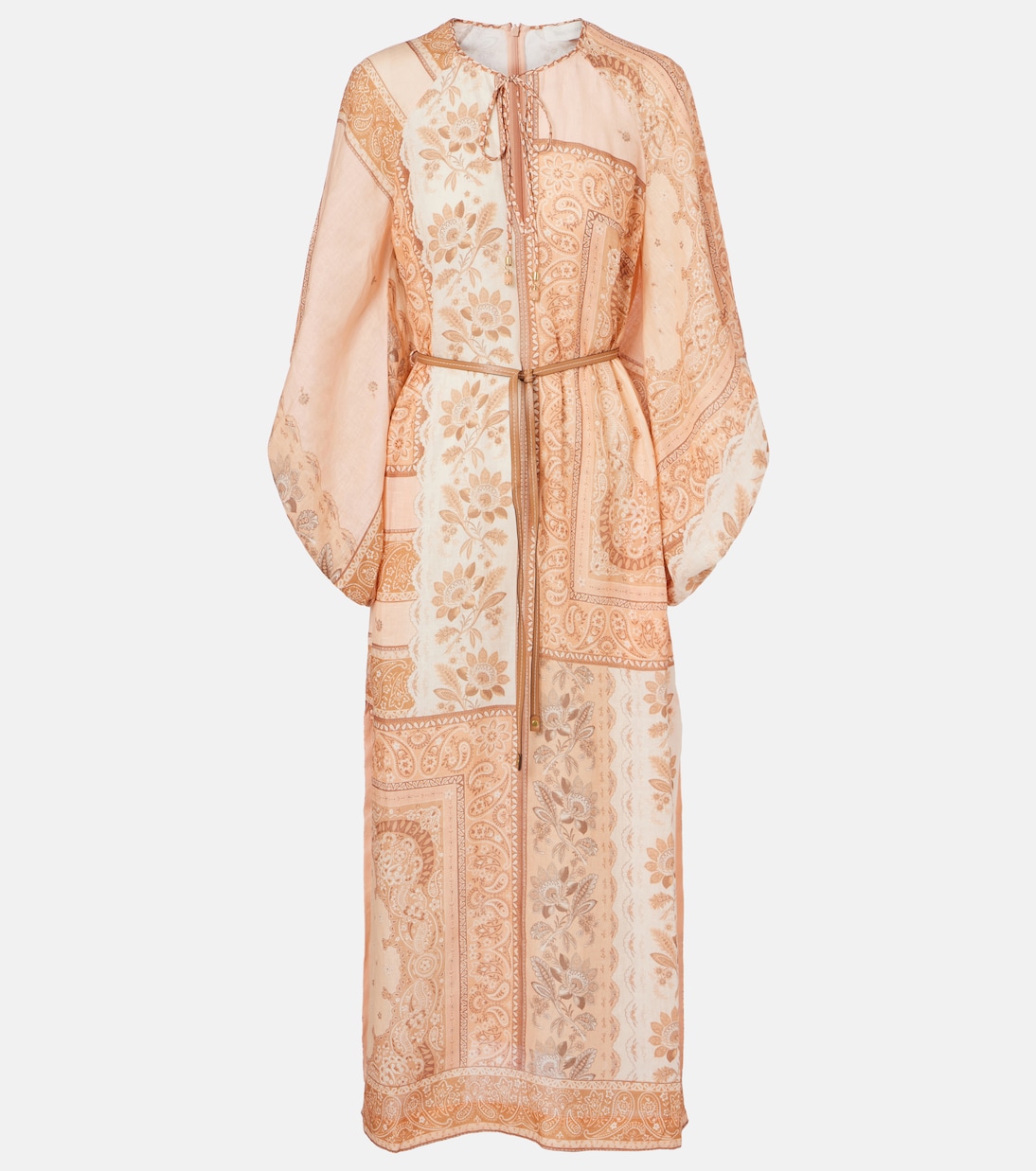 

Счастливое льняное платье миди с принтом Zimmermann, Peach Bandana