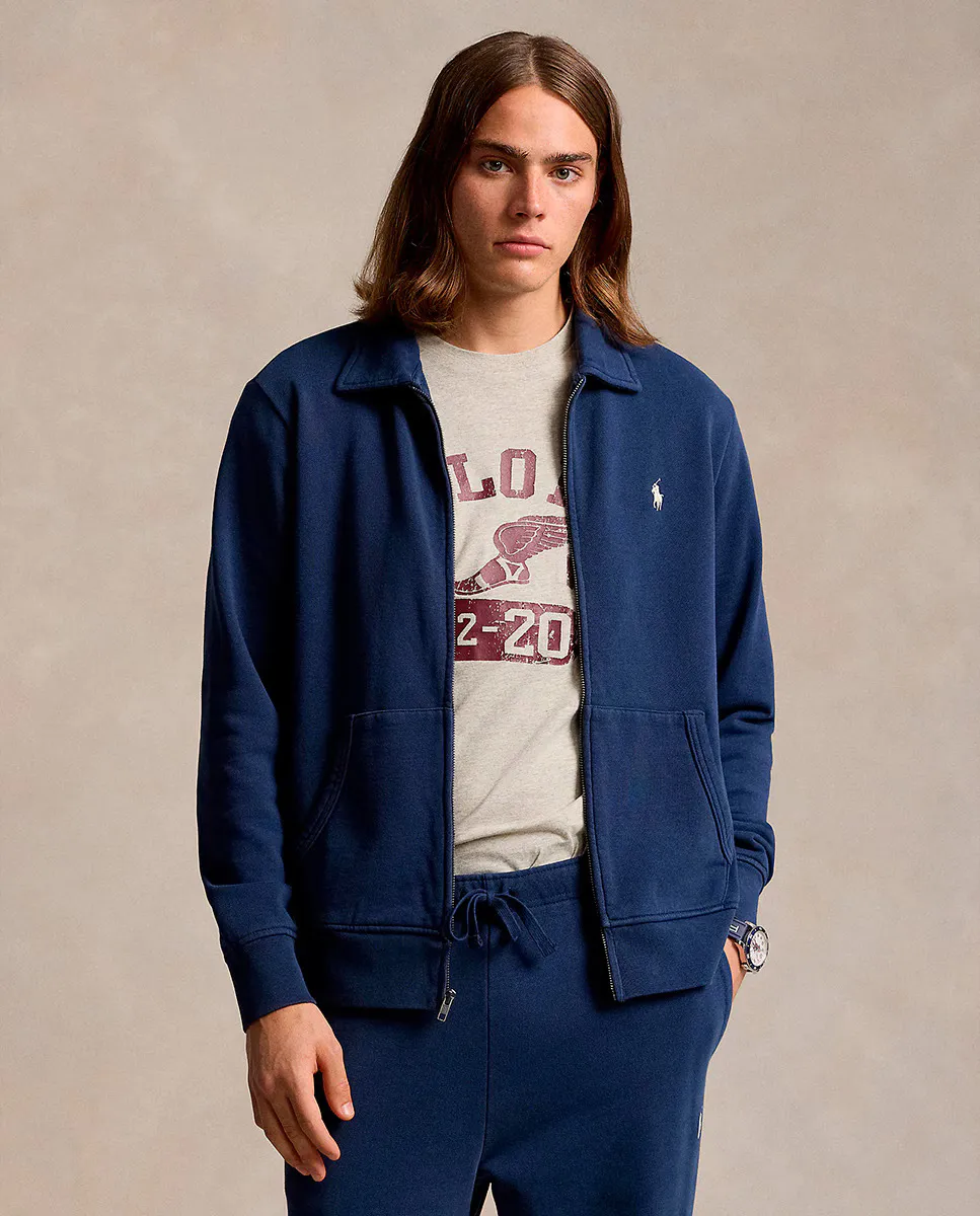 

Мужская куртка из хлопковой махровой ткани Polo Ralph Lauren, темно-синий