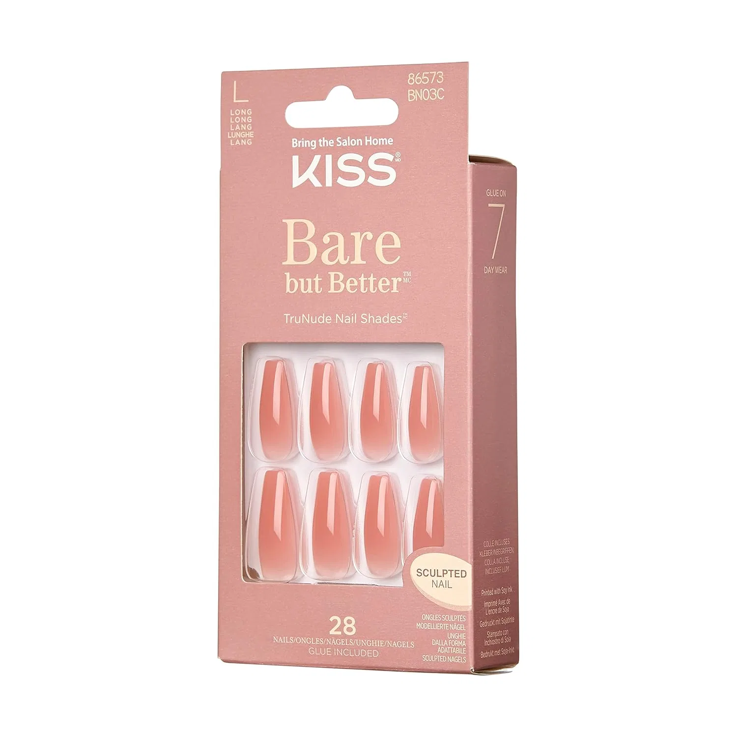 Накладные ногти KISS Bare but Better Glossy Coral Nude, длинные, форма «гроб» (2 шт.) Kiss, Coral Nude — фото 2