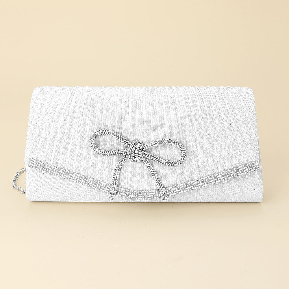 

Вечерняя сумочка-клатч через плечо с бантом, украшенным стразами, и складками FASHNZFAB, белый