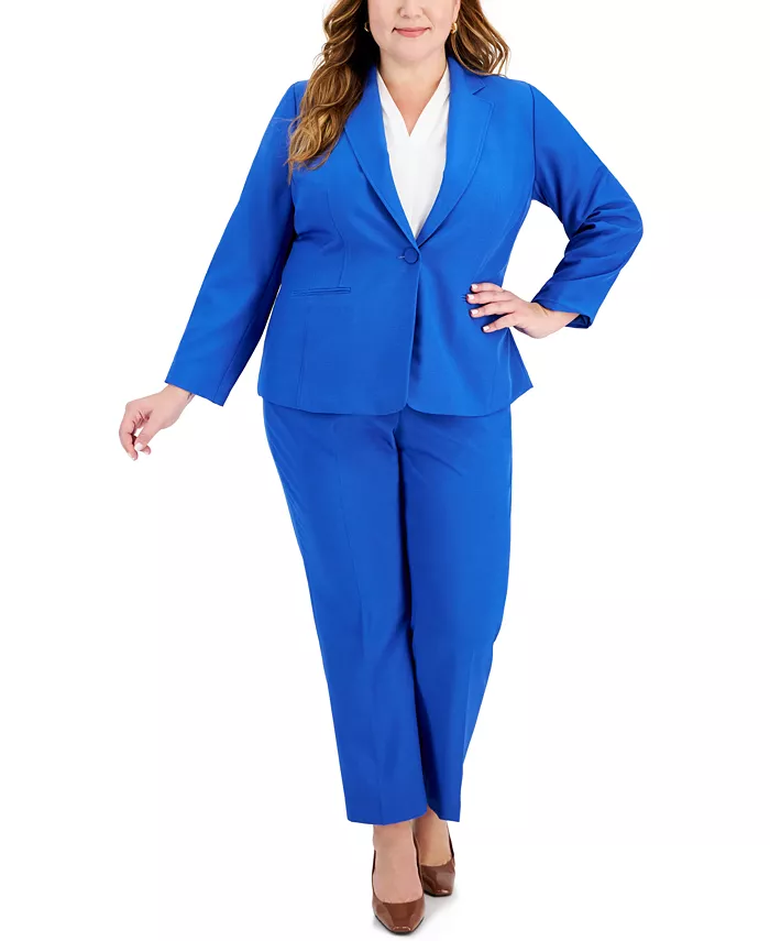 

Женский костюм с брюками и пиджаком с вырезными лацканами Plus Le Suit, синий