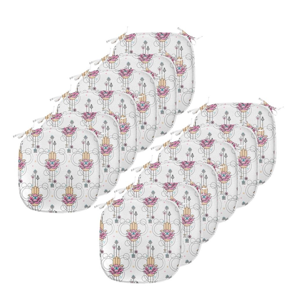 

ABAKUHAUS Подушка Hamsa для стульев для столовой, всевидящий глаз, этническая, декоративная водонепроницаемая подушка с ремнями для кухонных сидений, 40 см x 40 см — упаковка из 12 шт., персиковый синий розовый, белый