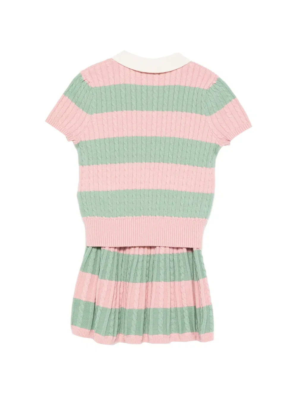 Комплект из юбки и рубашки в полоску крупной вязки Polo Ralph Lauren Kids, розовый — фото 2