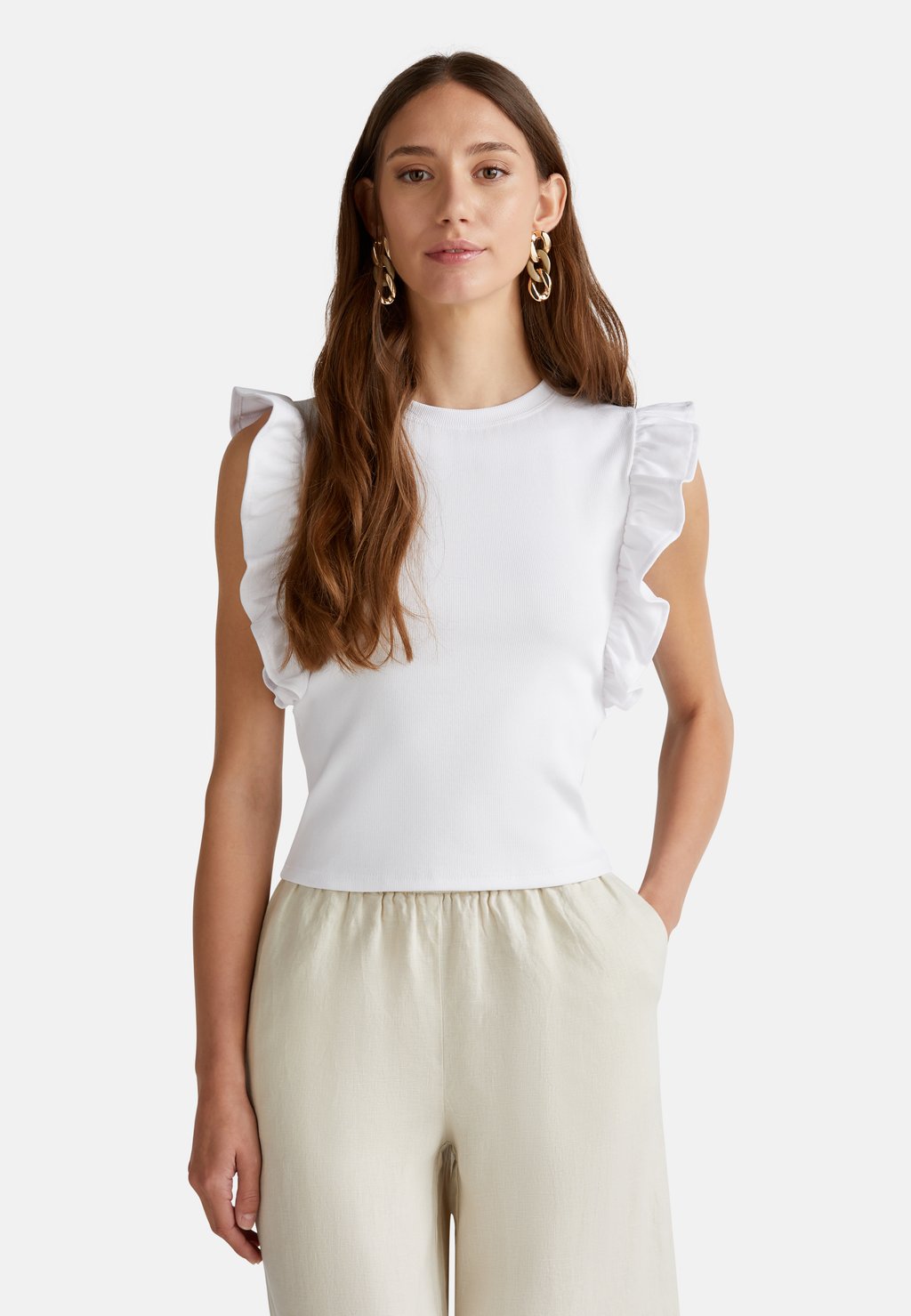 

Футболка с принтом SLIM FIT WITH ROUCHES United Colors of Benetton, белый