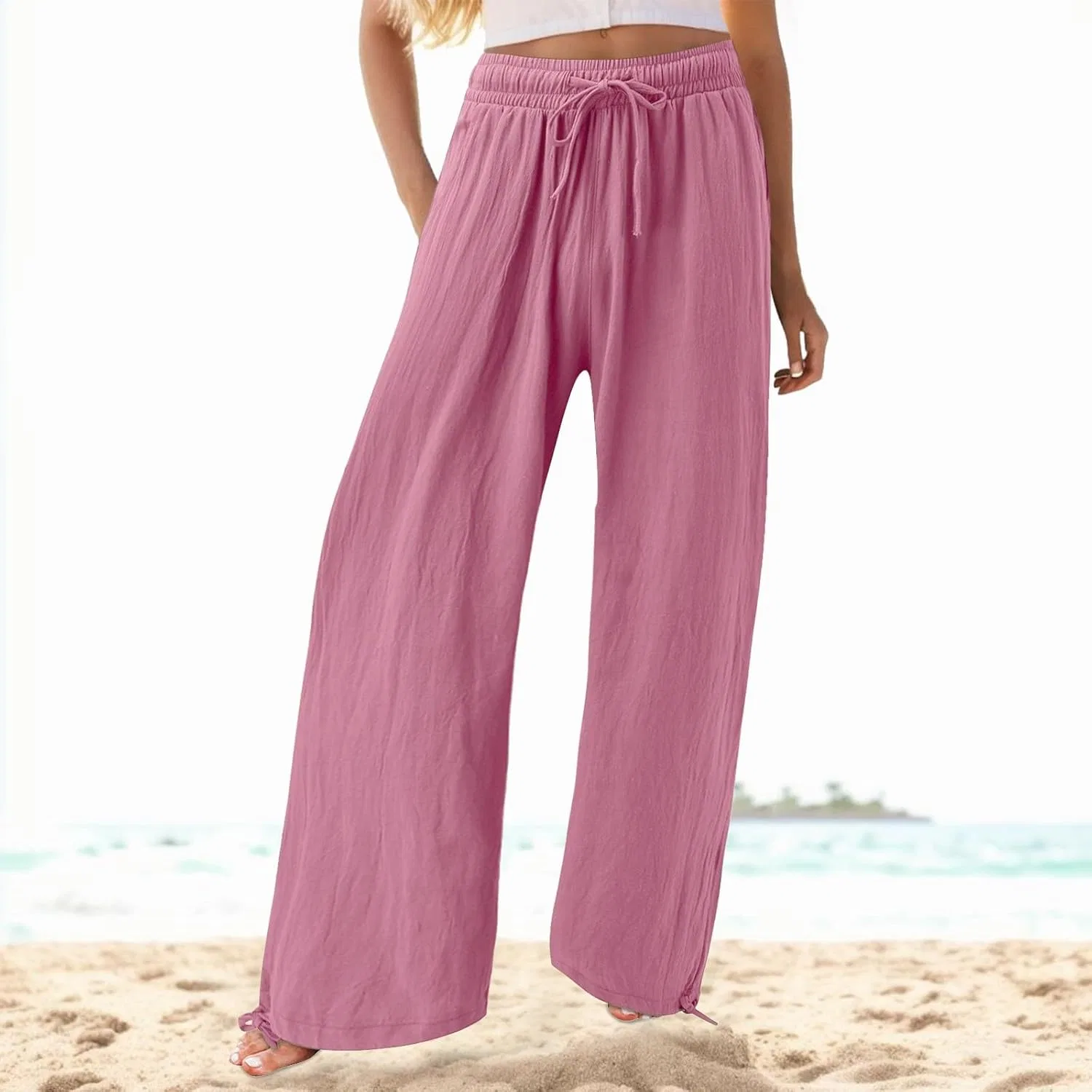 Брюки свободные с завязками на талии, Generic, Hot Pink-2 — фото 2