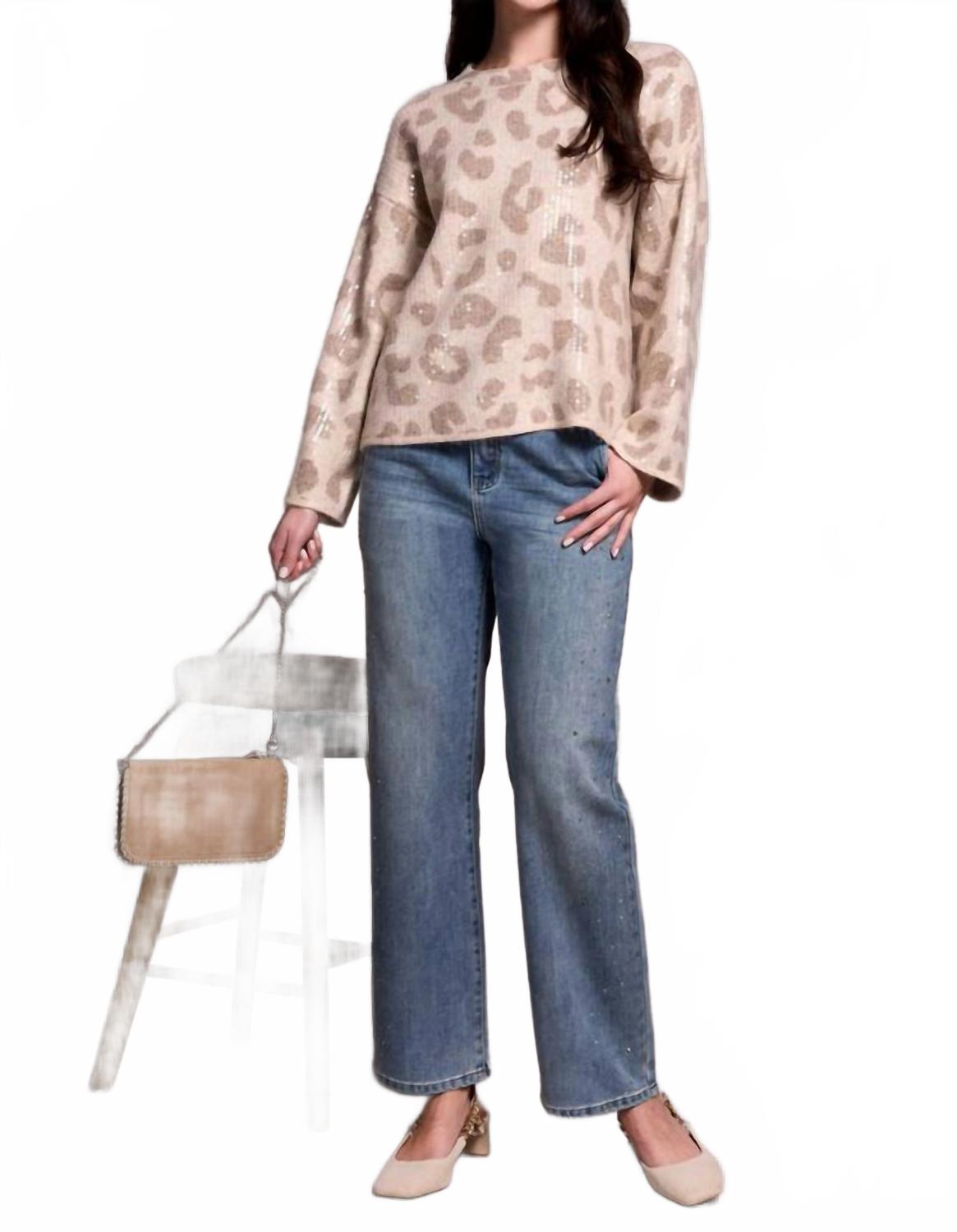 

TRIBAL Жаккардовый свитер с круглым вырезом и пайетками, анималистическим принтом, цвет «песочный»