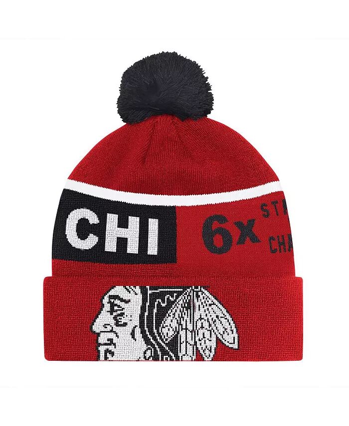 

Мужская красная памятная вязаная шапка Chicago Blackhawks Chyron с манжетами и помпоном Starter