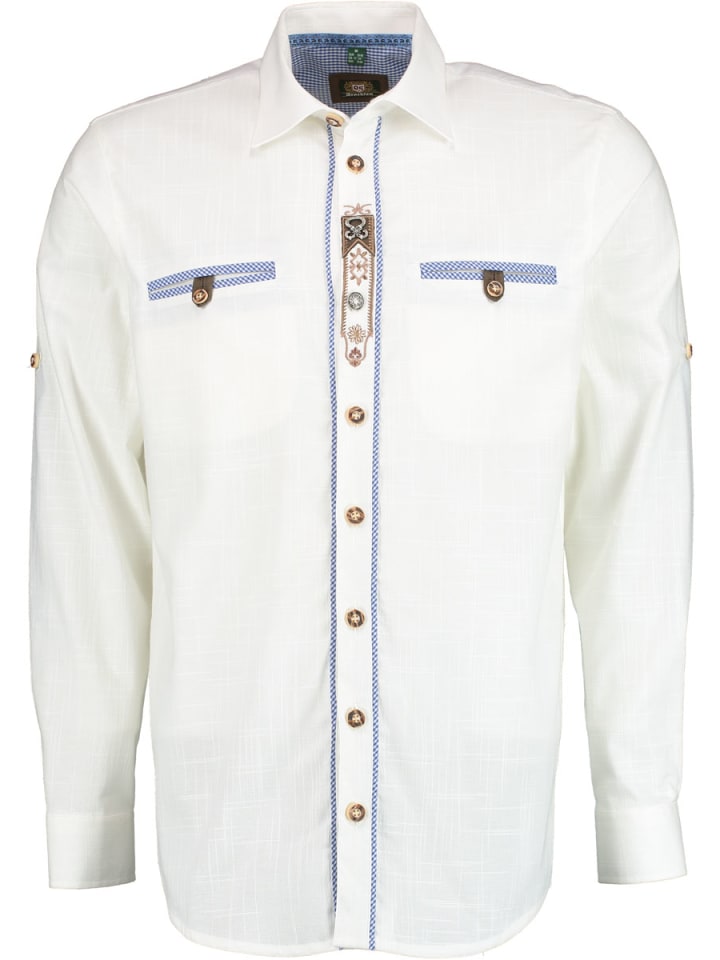 

Традиционная рубашка Тивора белого и средне-синего цветов OS-Trachten