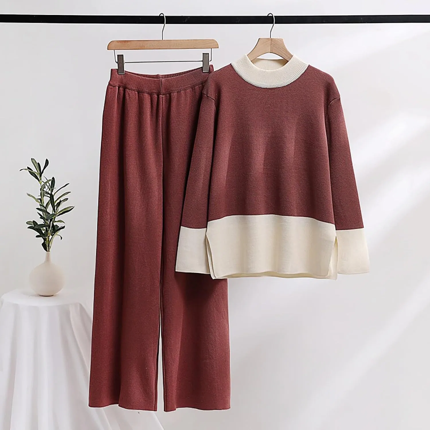 Женский спортивный костюм Ribbed Knit, 2 предмета, красный — фото 3