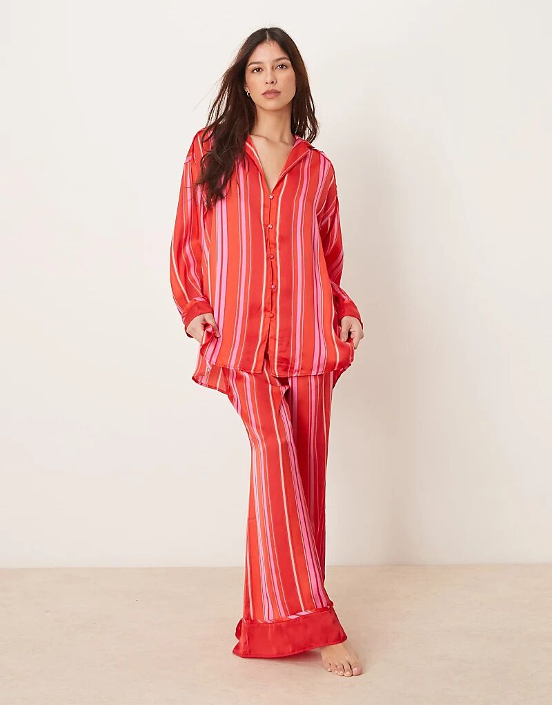 

Пижамный комплект dreamy days в полоску из сатина розового цвета Free People