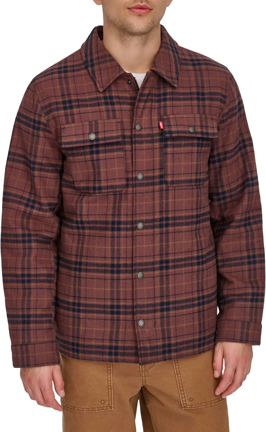 

Мужская клетчатая куртка-рубашка Levi's с капюшоном и подкладкой из шерпы (стандартные размеры, большие и высокие), Bitter Chocolate Plaid Filled