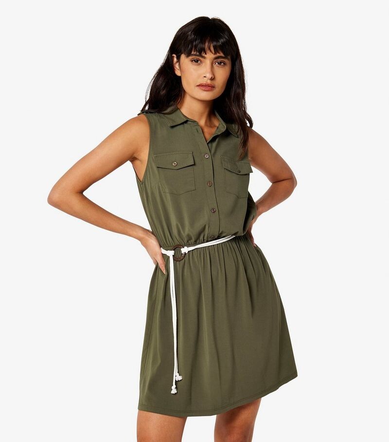 

Абрикосово-оливковое мини-платье с поясом Robe Apricot, оливковый