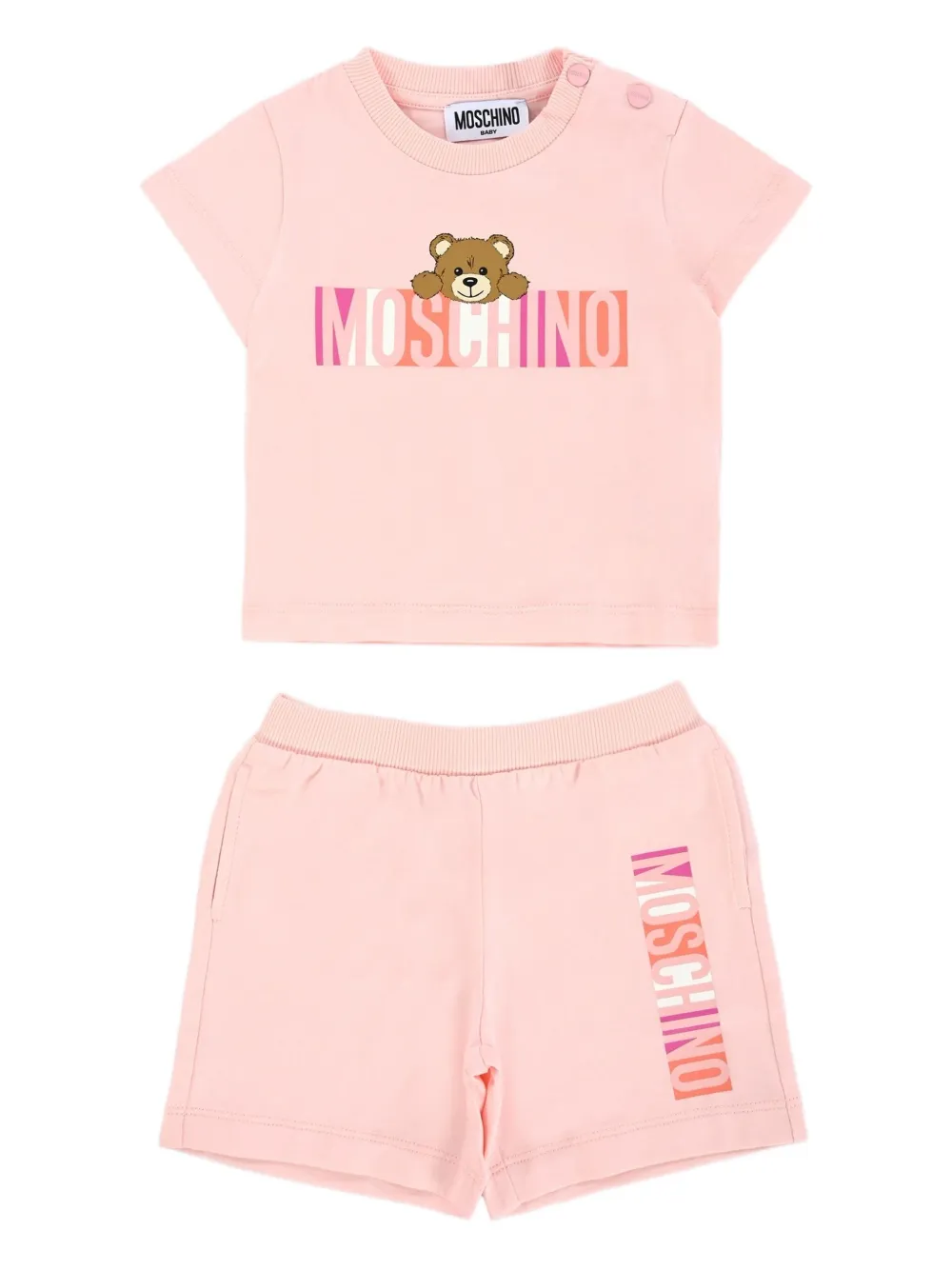 

Короткий комплект с принтом тедди Moschino Kids, розовый