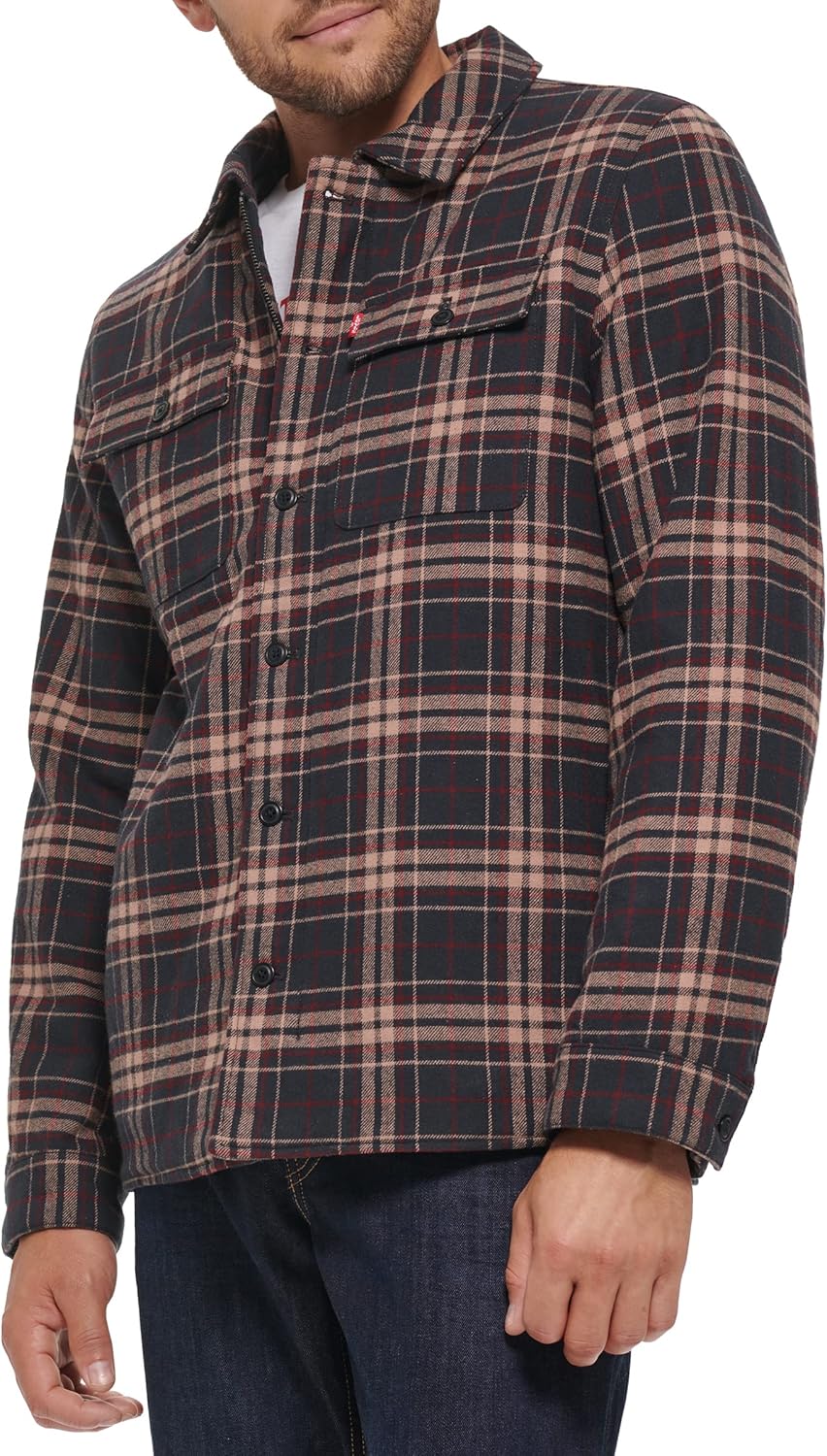 Мужская клетчатая куртка-рубашка Levi's с капюшоном и подкладкой из шерпы (стандартные размеры, большие и высокие), New Brown/Tan Plaid — фото 2