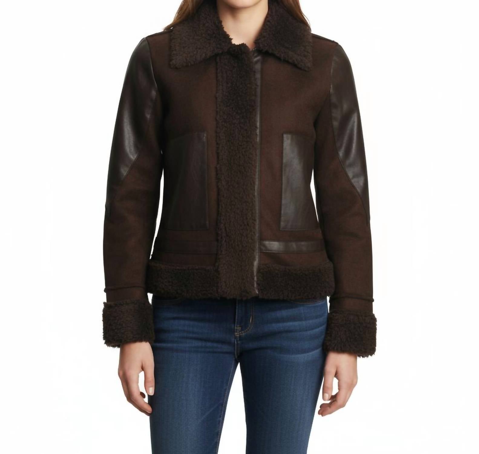 

Коричневая овчинная куртка с длинными рукавами и карманами Miilla, коричневый