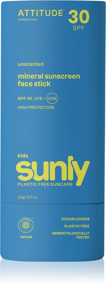 

Солнцезащитный крем для лица Sunly Kids с минеральным покрытием Attitude, vaikams spf 30 20 гр