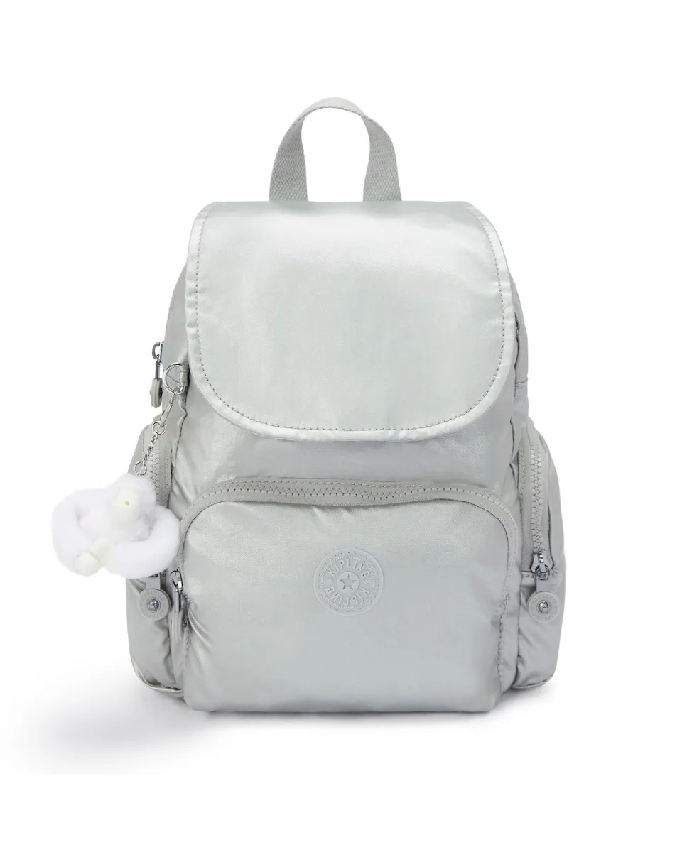 

Серебристый женский рюкзак Kipling с магнитной застежкой, серебрянный