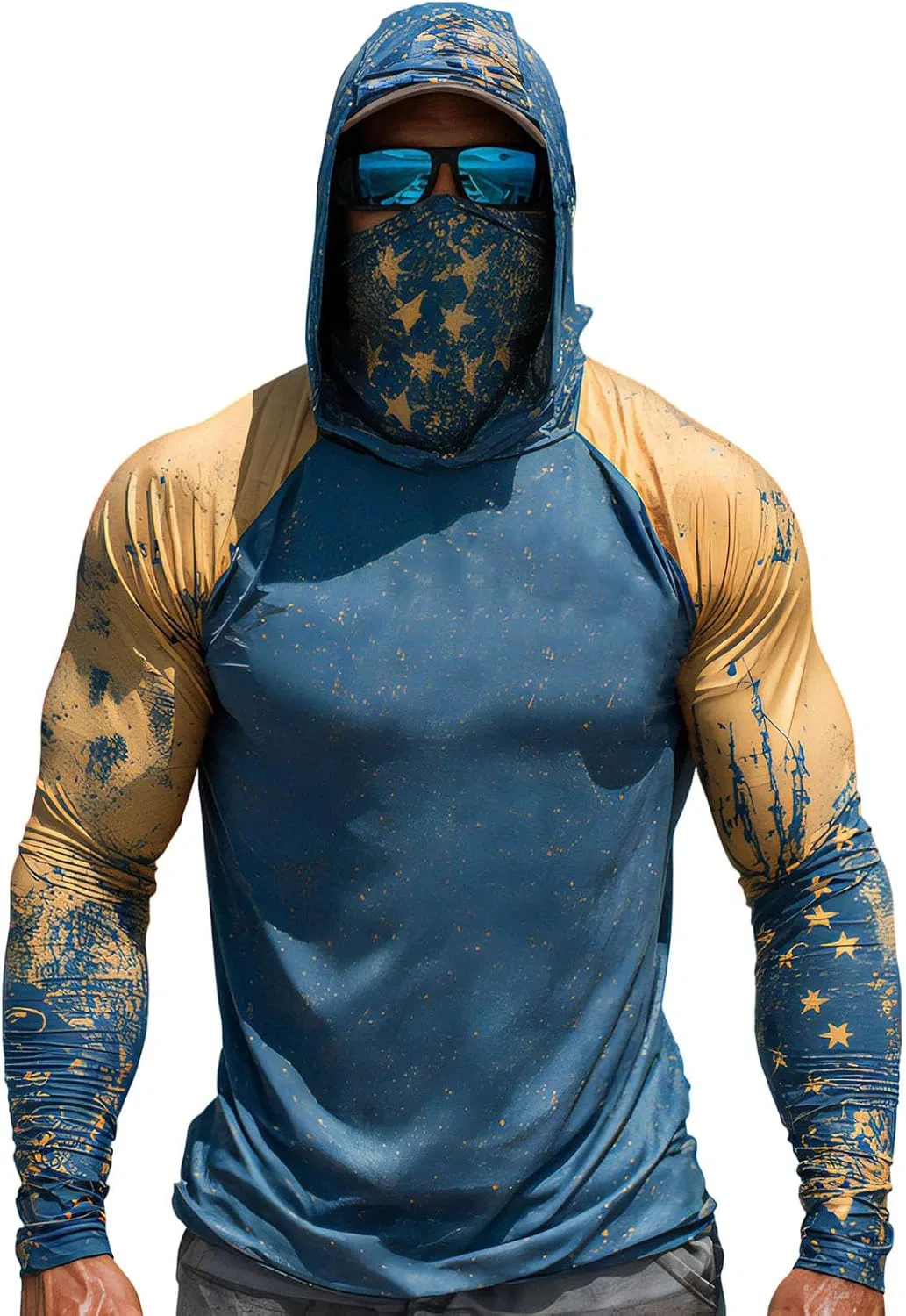 Футболка с капюшоном для рыбалки, UPF 50+, USA Flag, Royal Blue