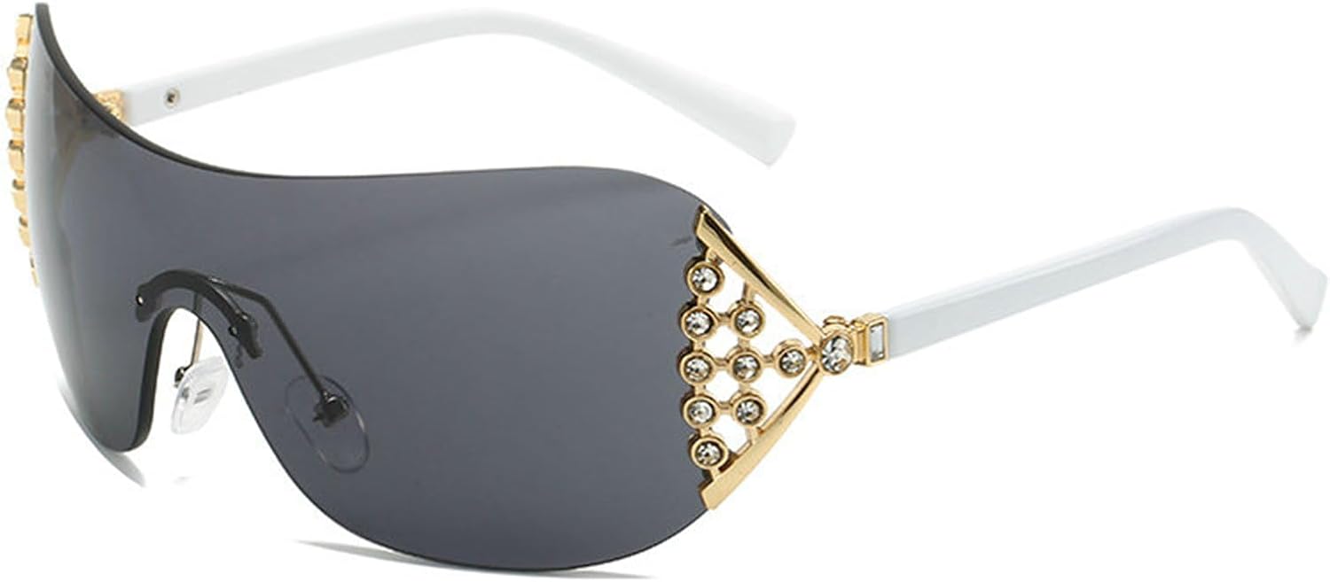 

Солнцезащитные очки Willochra One Piece с квадратными линзами и стразами, женские, без оправы, с прозрачными линзами Ocean Gradient, модные солнцезащитные очки в стиле Y2K, Black