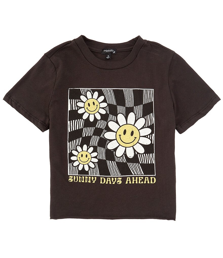 

Укороченная футболка с короткими рукавами Sunny Days Ahead для больших девочек 7–16 лет Originality, черный