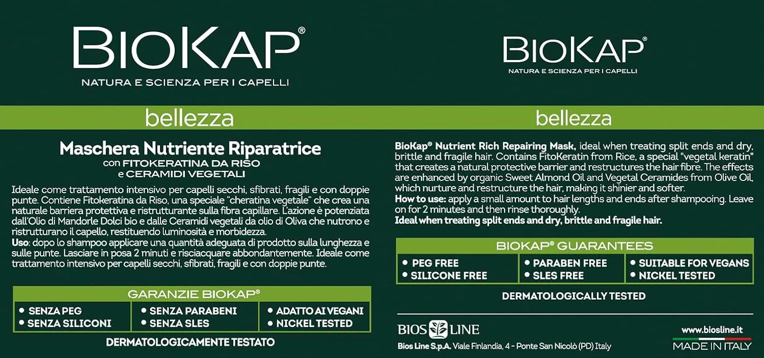 Маска для сухих волос Biokap Nutrient Rich Repairing Mask Bios Line — фото 4