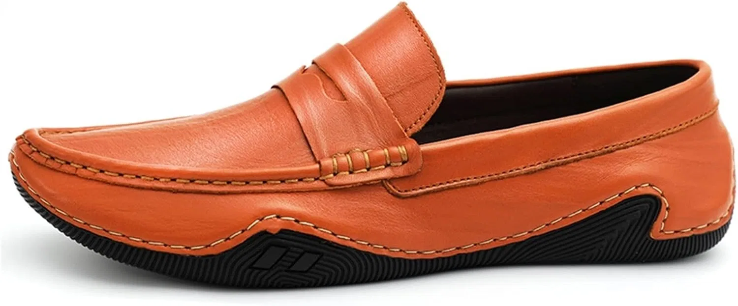 Лоферы кожаные Mens Loafers, оранжевый — фото 2