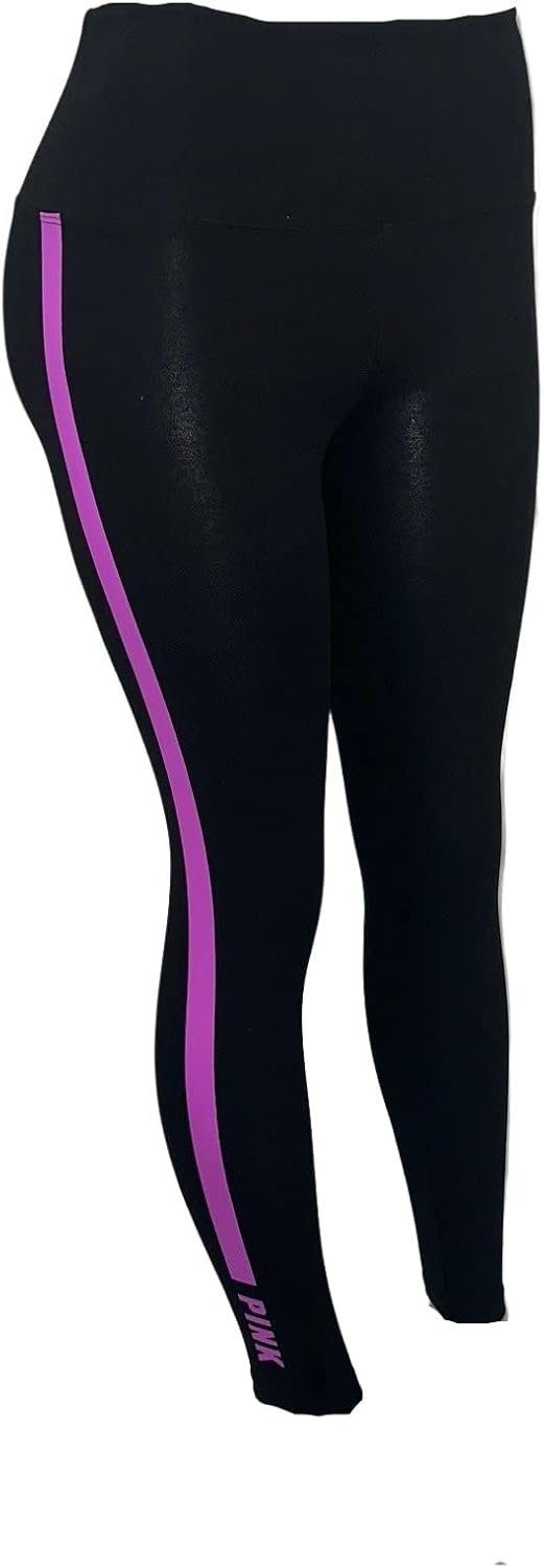 Victoria's Secret Pink Active High Waist Полноразмерные леггинсы из хлопка Palm Цвет Pure Black/Dark Gray New, Black/Purple — фото 3