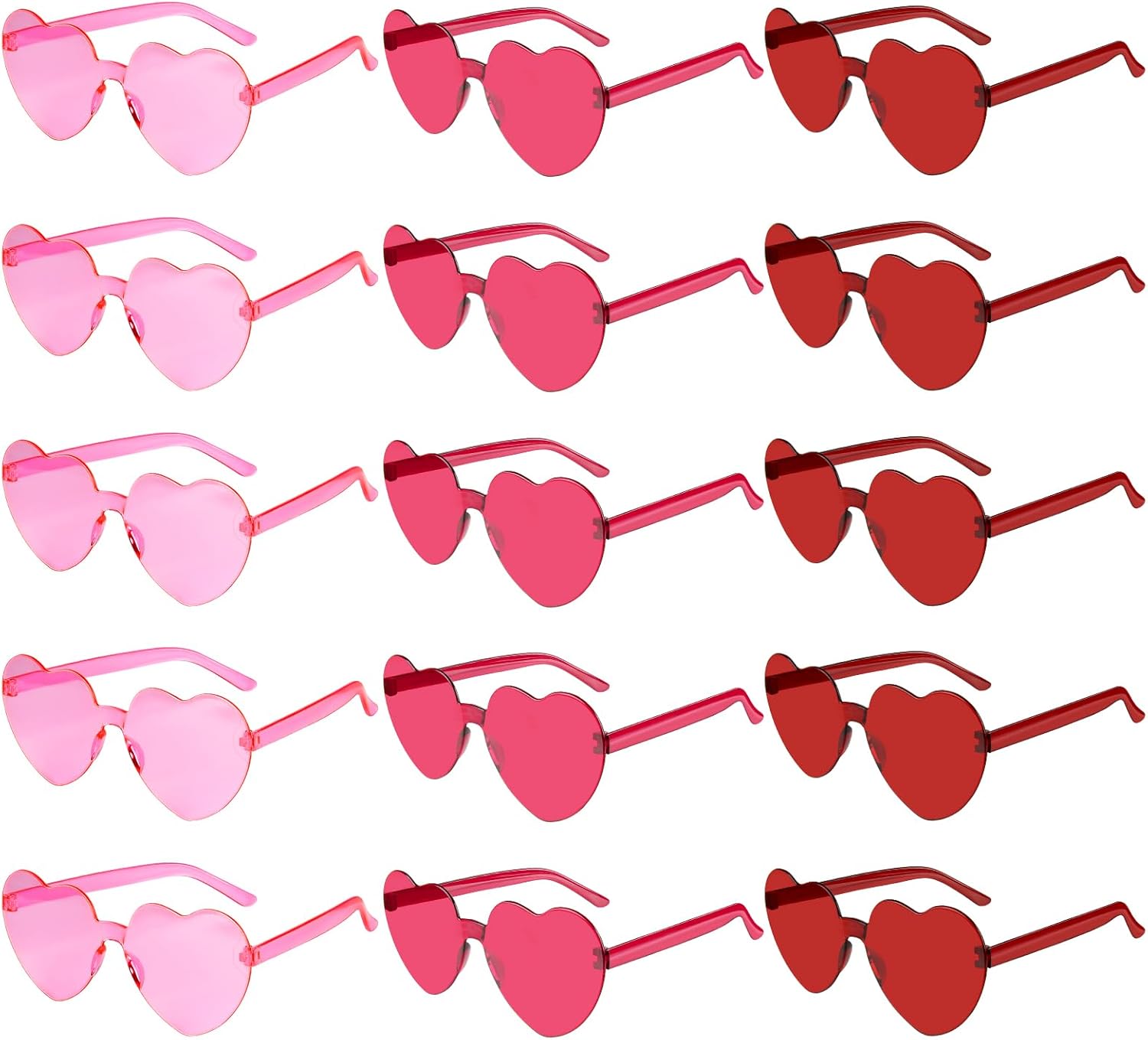 

Солнцезащитные очки PLULON в форме сердца для женщин, 5/12/25 шт., очки в форме сердца, без оправы, конфетные цвета, забавные очки для вечеринки ко Дню святого Валентина, Red, Pink, Rose Red