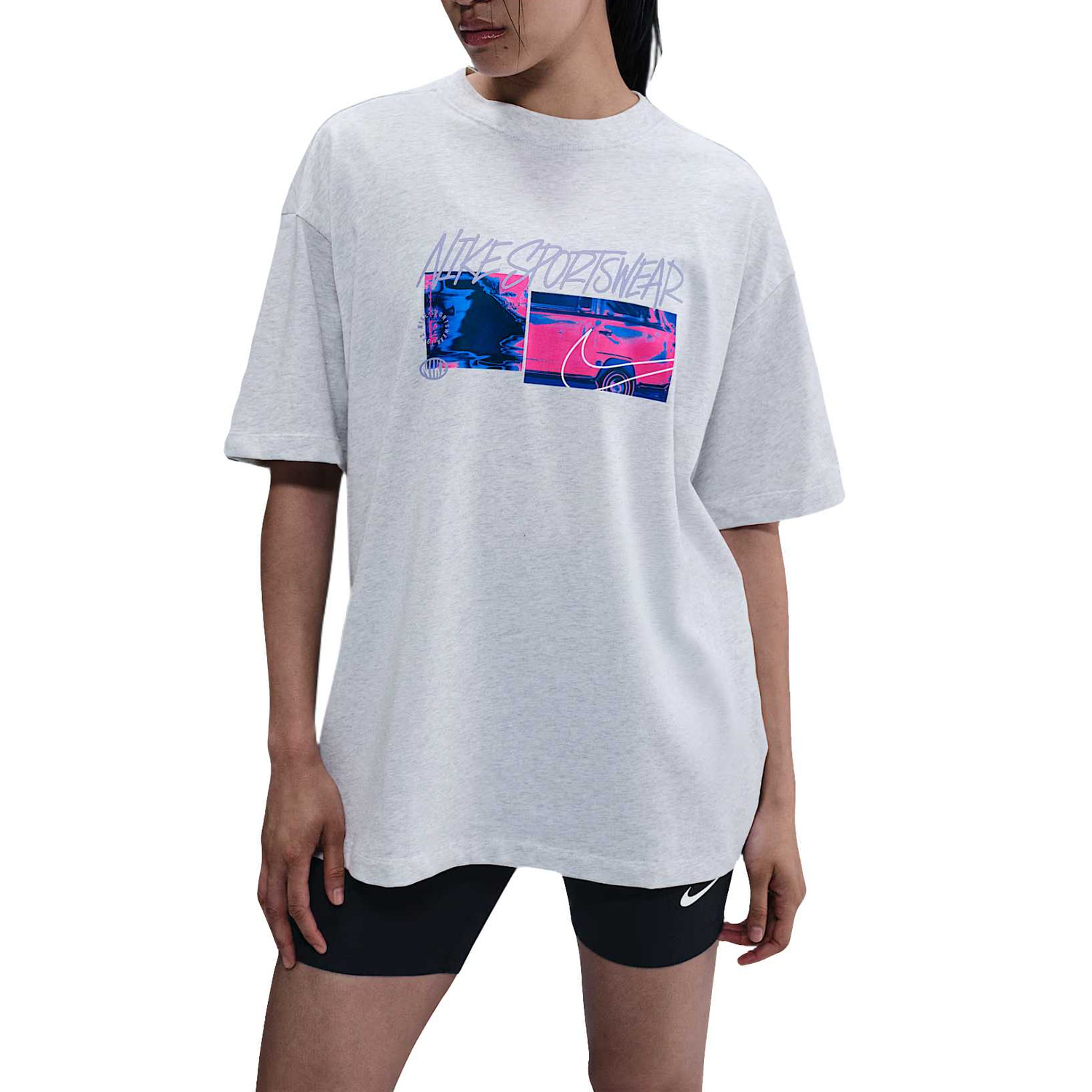 

Nike Футболка Sportswear Regular женская белая фиолетовая, Фиолетовый, Nike Футболка Sportswear Regular женская белая фиолетовая