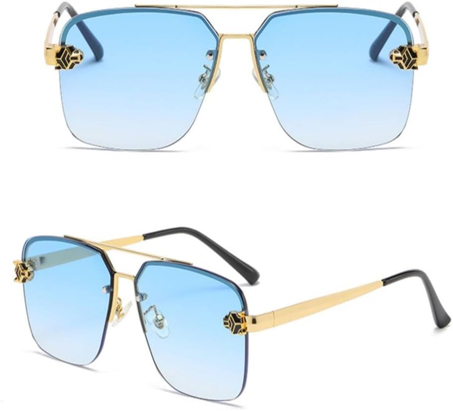 

Солнцезащитные очки MUTYNE с двойной перемычкой, квадратной формы, для мужчин, зеленые и черные, в полуоправе, металлические, в стиле ретро, ​​модные аксессуары для женщин, Gold With Blue