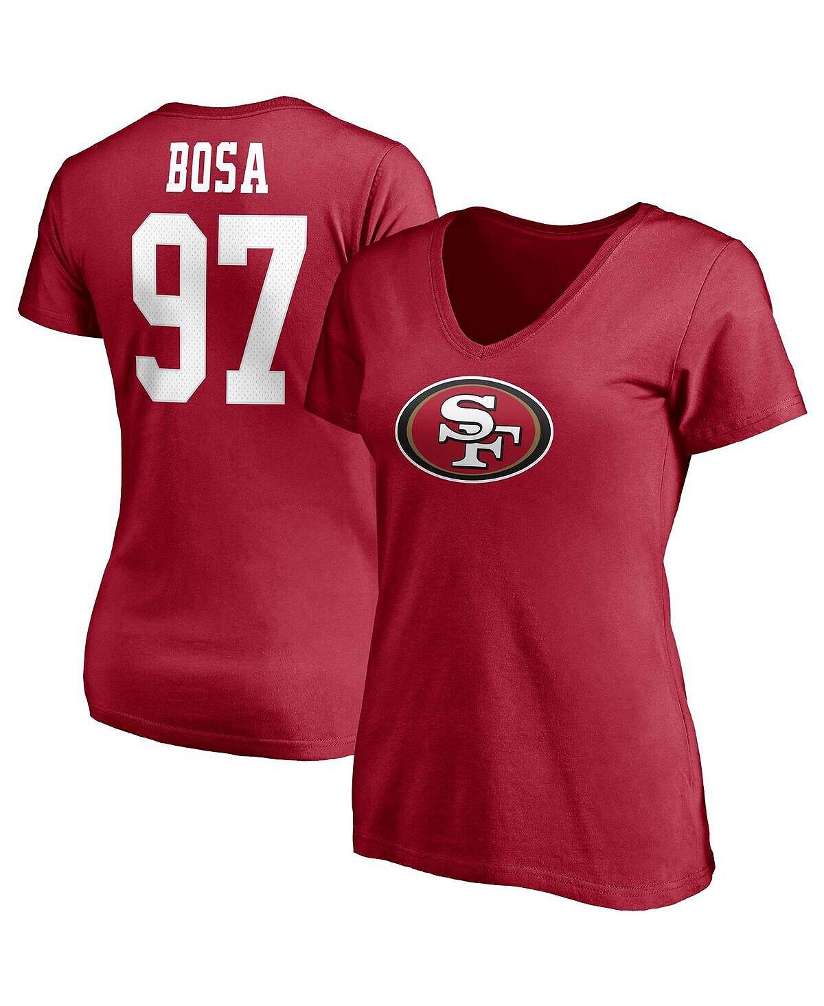 

Женская футболка с v-образным вырезом и именем и номером игрока команды Nick Bosa Scarlet San Francisco 49ers Fanatics