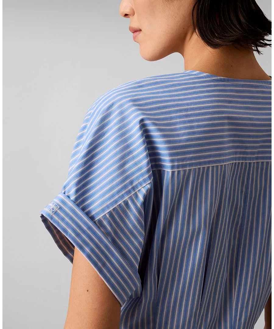 Женское платье-рубашка с короткими рукавами и V-образным вырезом Calvin Klein, Angel Hair Stripe Marina Brilliant White — фото 4