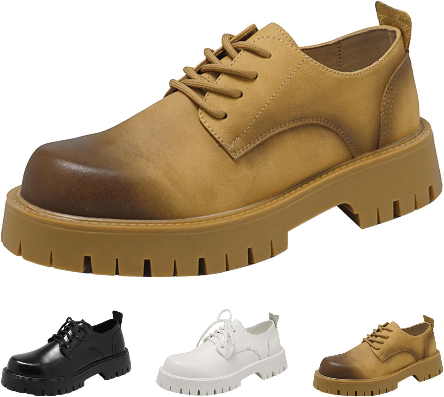 

Мужские кожаные оксфорды на платформе, классические с круглым носком, шнуровкой и рифленой подошвой, делового и повседневного стиля, дерби Hneowgn, желтый