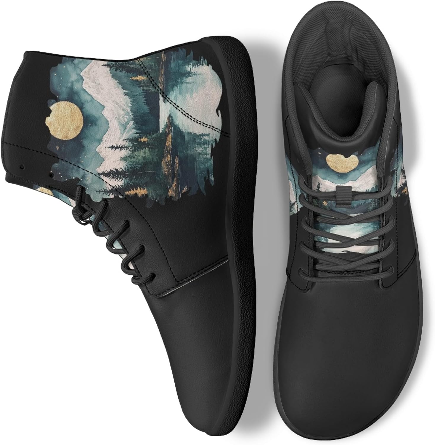 

Кроссовки Novelty Print на высокой подошве для мужчин и женщин, повседневные обувь на шнуровке, босоножки Arleeorkee, Moon Snowy Mountain