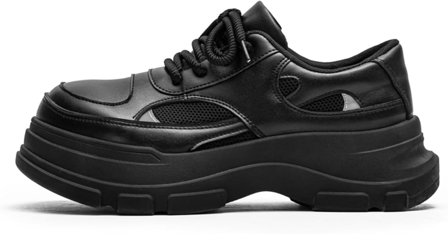 

Мужские черные массивные кроссовки на платформе, ретро стильные с шнуровкой, повседневные обувь с дышащей сеткой, модная обувь с толстой подошвой для уличного стиля и ежедневной носки Aokisx