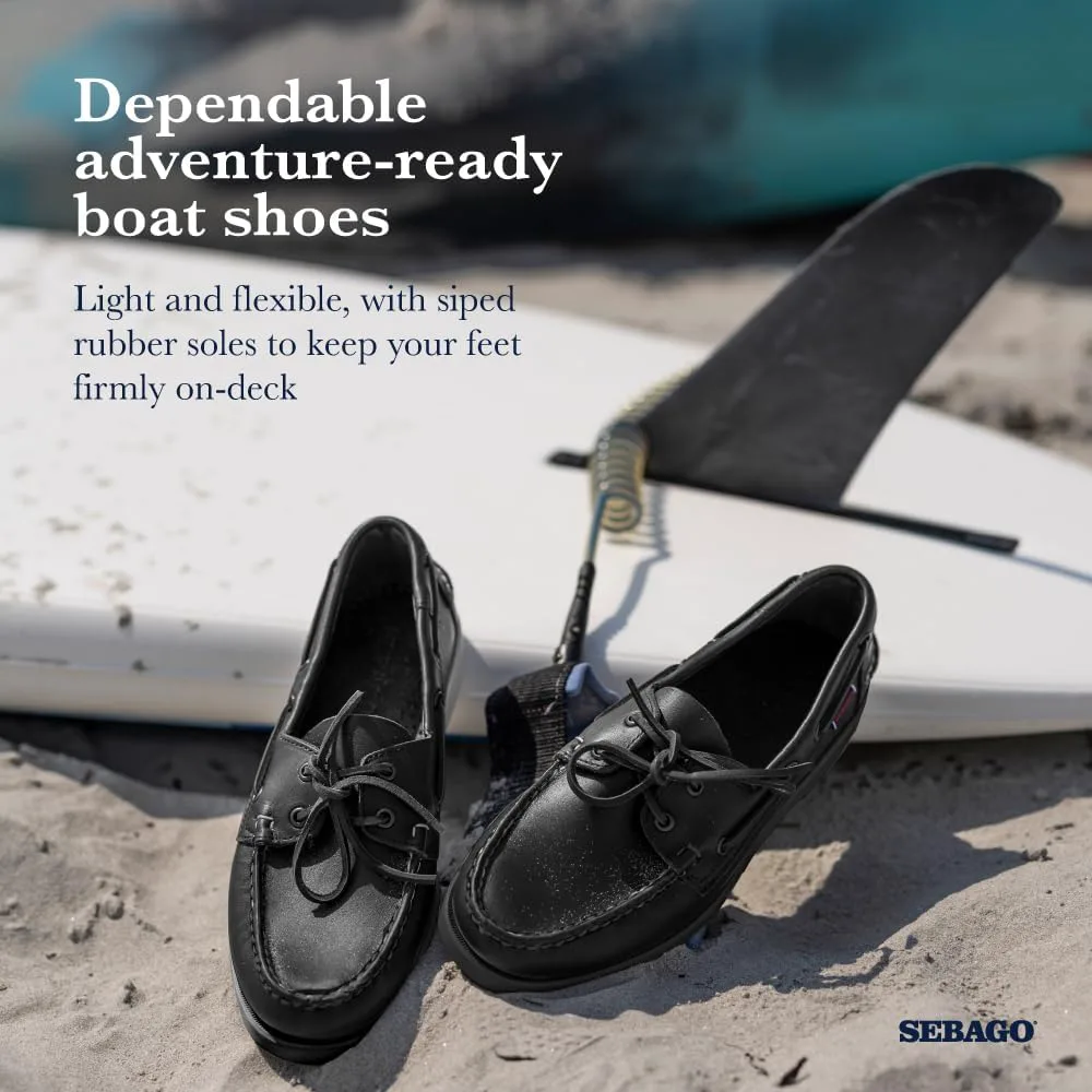 Топсайдеры Sebago Portland - мокасины из цельной кожи, ручная прошивка с кожаной подкладкой стельки и нескользящей резиновой подошвой, не оставляющей следов, черный — фото 2