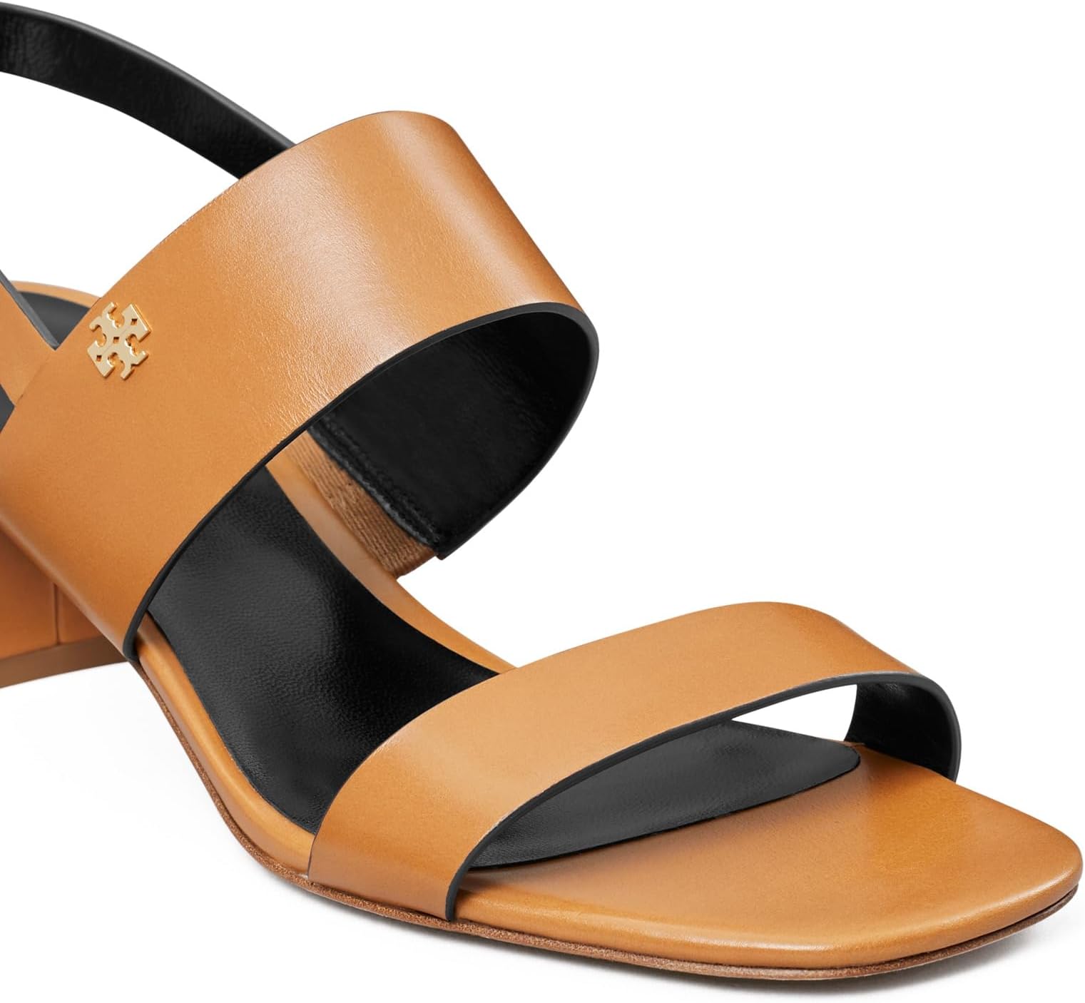 Туфли Tory Burch Women's 50 mm Double T Heel Sandals, Caramel Corn/Perfect Black — фото 4