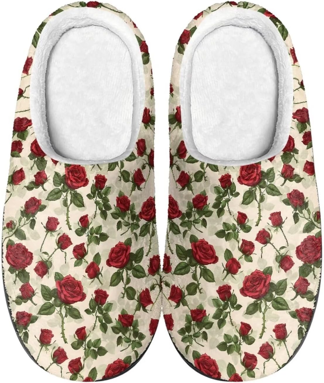 

Мужские и женские нескользящие тапочки, теплые мягкие уютные тапочки из фланели, домашняя обувь для спальни и улицы, размеры 2-12 Zcfygdx, Vintage Red Rose Print