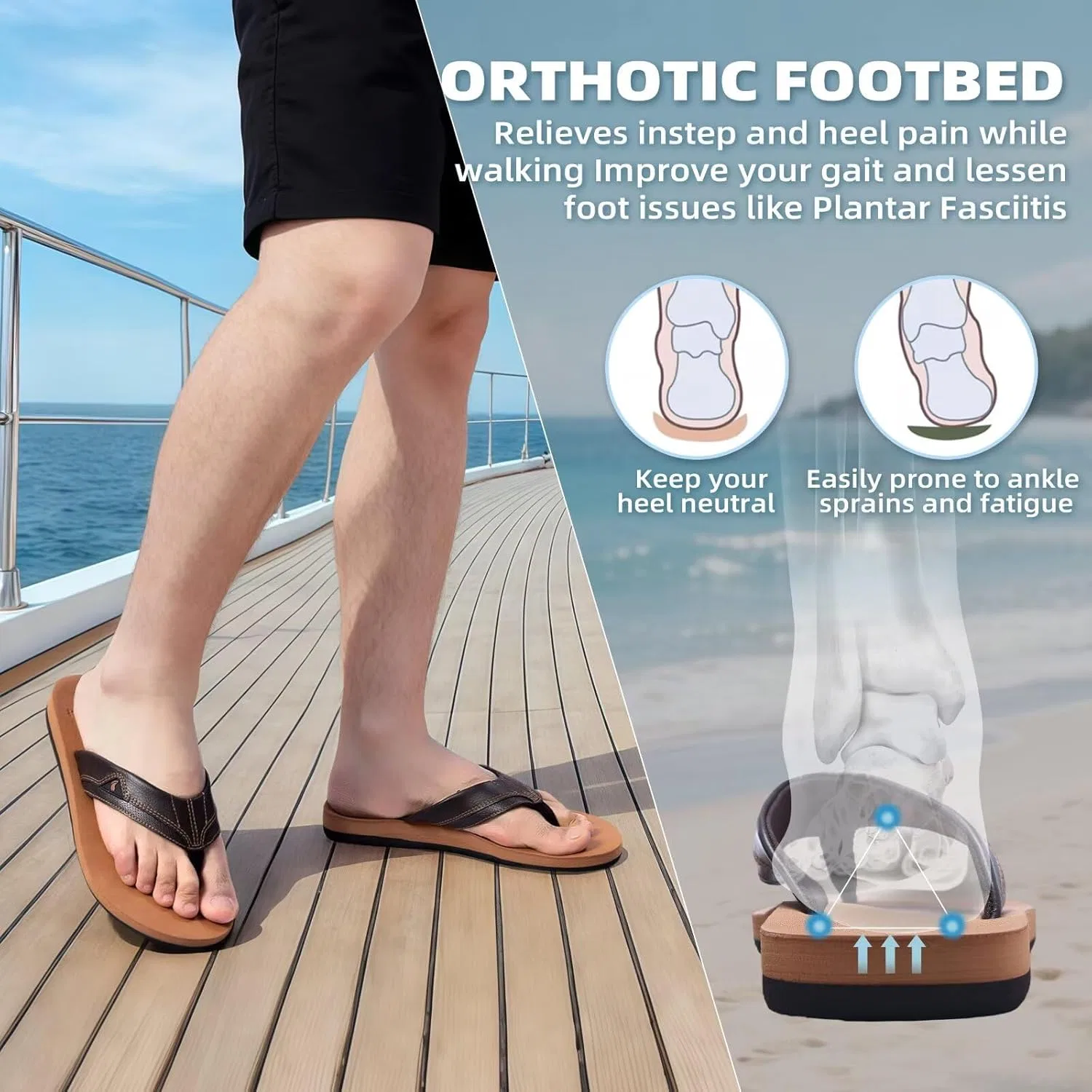 Сандалии ортопедические с поддержкой стопы OrthoComfoot, хаки-коричневый — фото 2
