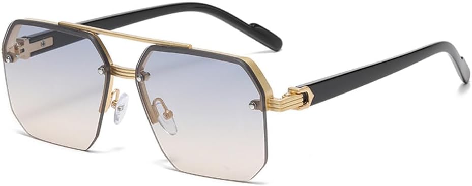 

Солнцезащитные очки с двойной перемычкой, многоугольная оправа, модные металлические очки для уличной фотографии, высококачественные солнцезащитные очки HHZZYVY, Gold Blue Yellow