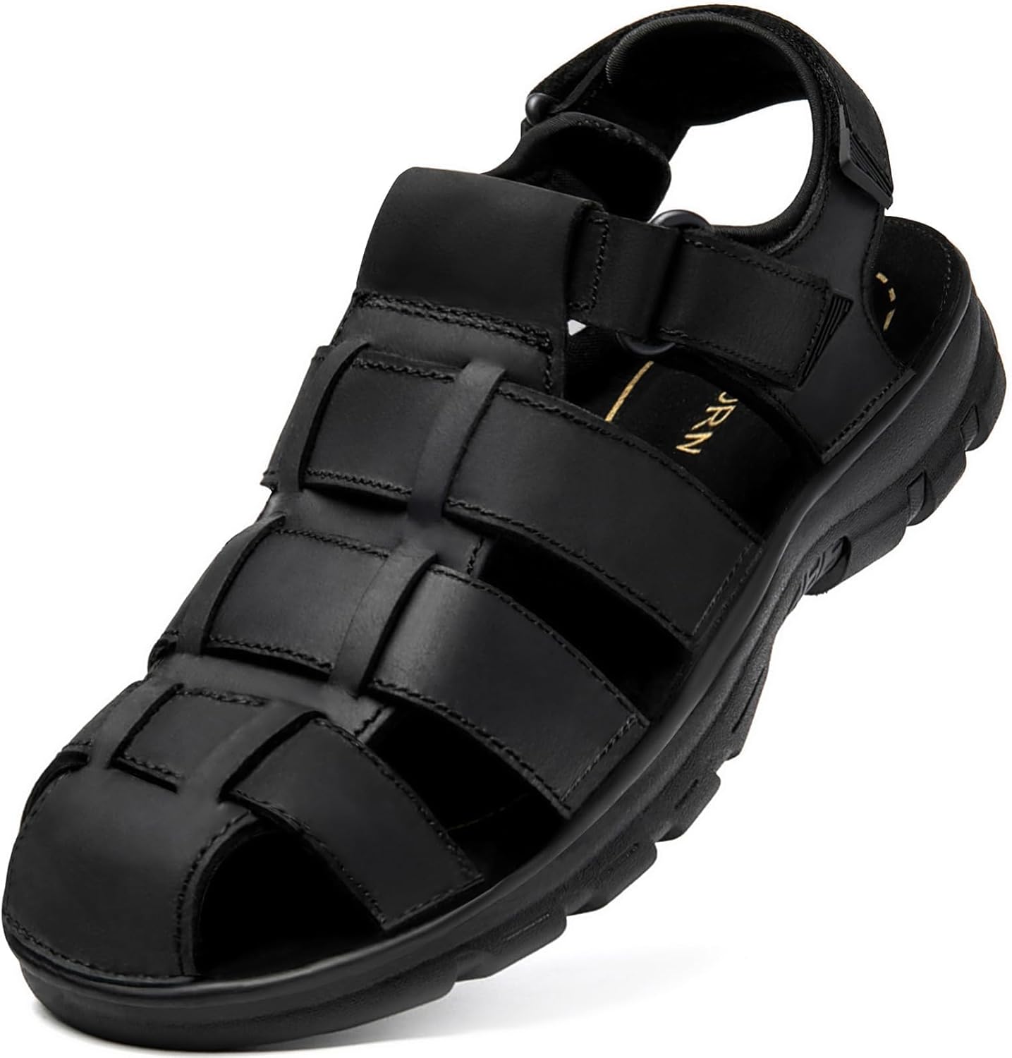 

Мужские кожаные сандалии для рыбаков с закрытым носком, для прогулок, повседневного и спортивного использования, с амортизирующей стелькой из пены с эффектом памяти, летние, уличные, регулируемые и удобные Boveshorn, черный