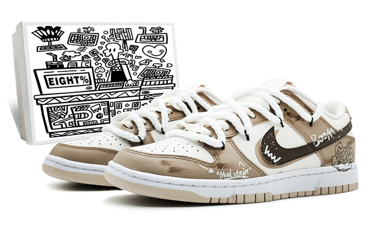 

Кроссовки Nike Dunk Skateboarding Shoes Unisex Low-top Beige/brown, цвет Off White