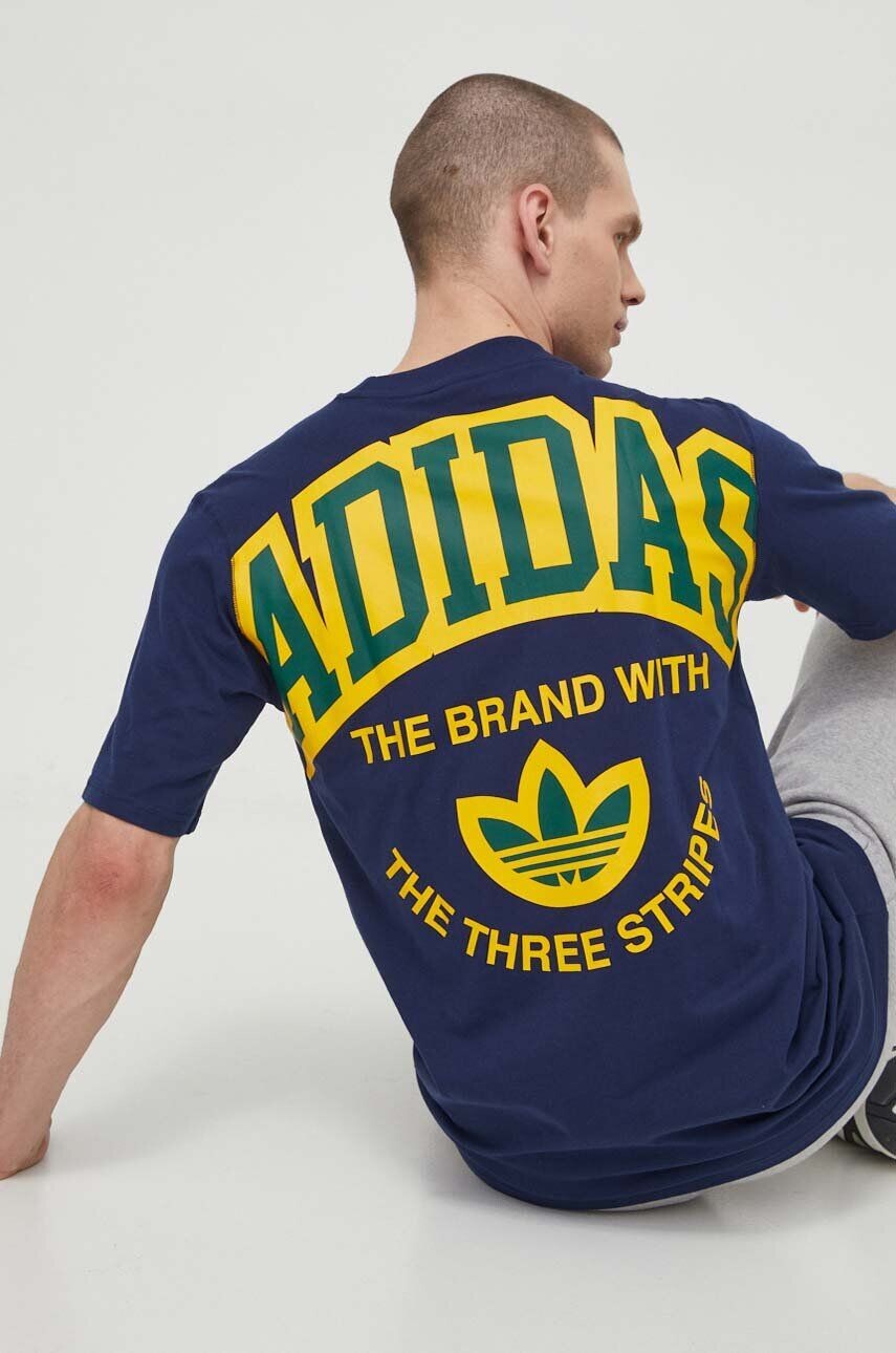 

Хлопковая футболка adidas Originals, темно-синий